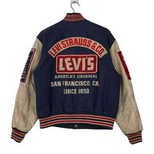 Veste de baseball en toile coupe slim VITHAS INDUSTRY, extérieur en laine/viscose, unisexe, hiver, bleu marine, manches rétro, style streetwear - Product Image 1