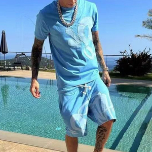 Ensemble t-shirt et short pour homme, 100 % coton, haute qualité, motif uni et couleur unie, t-shirt et short surdimensionnés - Product Image 3