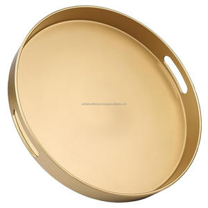 Bandeja de servicio redonda de Navidad de aluminio rojo moderno con asas, artesanía de Metal duradero para decoración del hogar, mesa de centro, uso en el baño - Product Image 5