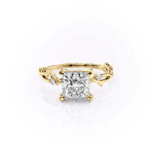 Anillo de compromiso clásico para mujer, de plata 925, con diamante moissanita de corte princesa y banda de ramas. - Product Image 1