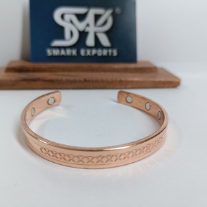 Classic Metal Craft Copper Cuff <b>Bangle</b> Geometric Cross Pattern Minimal Etched Design Handmade Open Bracelet - Product Image 2