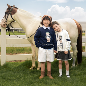 Chandail à col en O pour enfants, manches longues, motif ours, vêtement entier, tricoté, 100% coton, prêt à expédier, hiver, garçons et filles, unisexe - Product Image 5