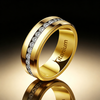 Titanium Ring with Center Channel Set Zirconia Eternity Band, 8mm Flat Wedding Band for Men Women, Wholesale Luxury Jewelry