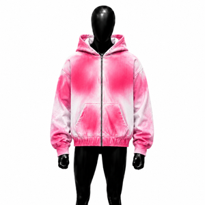 Pink <b>White</b> Washed Zip Up Hoodie Oversized Streetwear Jacket Unisex Vintage Acid Wash Hooded <b>Sweatshirt</b> Full Zipper Casual Autumn - Product Image 1