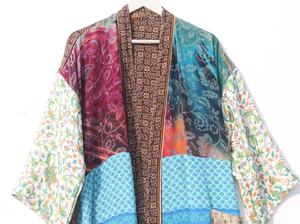 ชุดกิโมโนผ้าไหมลายส่าหรีสไตล์วินเทจชุดกิโมโนส่าหรี - Product Image 6