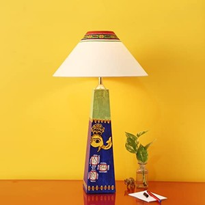 Lámpara de Mesa de Madera de Teca Pintada a Mano - Lámparas de Madera Bohemias al por Mayor en India - Product Image 1