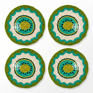 Ensemble de sous-verres perlés motif palmier tropical, rond, à paillettes, pour boissons, décoration de table de bar de plage estivale, support de luxe pour tasses et verres, vente en gros B2B - Product Image 5