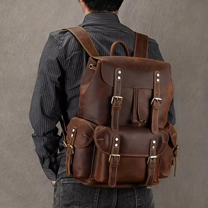 Stylish <b>Waterproof</b> Leather <b>Backpack</b> Anti-Theft Vintage Laptop Rucksack Genuine Leather LBP-0426 - Product Image 1