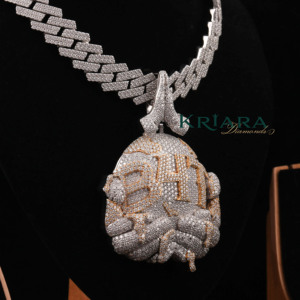 925 Silver Round Brilliant Cut Moissanite Charm Pendant with 14K/18K Gold & Rhodium Plating Hip Hop Style Gift for <b>Men</b> - Product Image 3