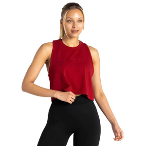 Débardeur rouge à col rond pour femme, couleur unie, tricoté en spandex et polyester, respirant, style sportif, longueur courte - Product Image 1
