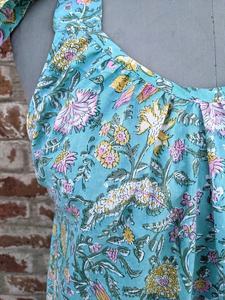 Hand Block Printed Indian Cotton Maxi <b>Dress</b> Breathable <b>Long</b> <b>Gown</b> with O-Neckline Tie Dye Woven Technique Natural Waistline - Product Image 3