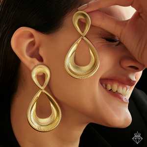 PRAO Pendientes colgantes finos elegantes chapados en oro antideslustre - Product Image 3