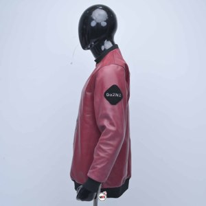 Blousons Bomber Homme en Cuir Véritable Rouge, Col Rond, Broderie Logo Taureau, Tenue Décontractée Automne-Printemps, Imperméable et Respirant - Product Image 3