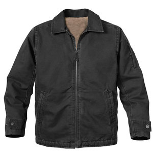 Chaqueta de Trabajo de Lona Negra para Hombre con Cierre de Cremallera, Forro de Sherpa, Cuello Camisero, Corte Regular, para Otoño - Product Image 1