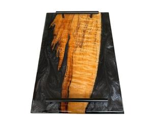 ถาดเสิร์ฟชาและน้ำผลไม้พร้อมที่จับโลหะถาดเสิร์ฟไม้อีพ็อกซี่ทำด้วยมือสำหรับร้านอาหารเช้า - Product Image 1