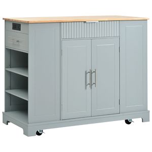 Chariot de cuisine à roulettes cannelé K K avec poubelle, prise électrique, rangement interne et étagère – 5ème génération de chariots de cuisine - Product Image 6