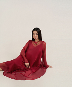 Vestidos Midi de Seda de Verano, Transpirables, Casuales, Holgados, Minimalistas, de Manga Larga, Cuello Redondo, de Organza Transparente, de Lujo, para Embarazadas - Product Image 4