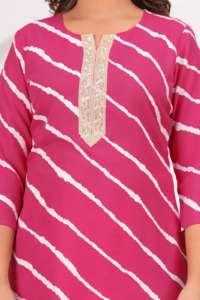 <b>Women</b> Pink Striped <b>Kurta</b> Set with Pants | Cotton Printed Kurti Pant Set | Casual & Festive Wear Ethnic Outfit for Ladies - Product Image 5
