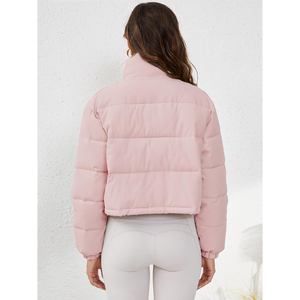 Women's Cropped Puffer Jacket Solid Color Stand Collar Zipper Closure Full <b>Sleeve</b> Winter Warm Outerwear Wholesale Puffer Jacket - Product Image 6