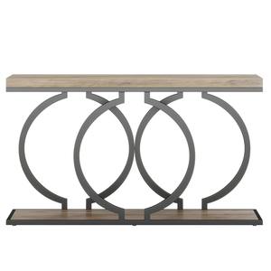 Mesa Consola Convertible con Espejo en Gris Lavado, Marco Circular de Metal Geométrico, Mueble Moderno para Entrada o Apartamento - Product Image 5