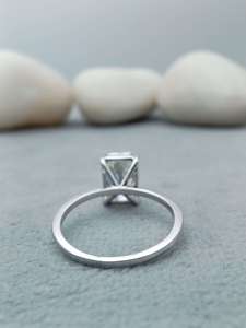 Afar Jewels 925 Sterling <b>Silver</b> Rhodium Moissanite <b>Emerald</b> Cut Prong Set Solitaire <b>Ring</b> for Women Wedding Party Anniversary - Product Image 3