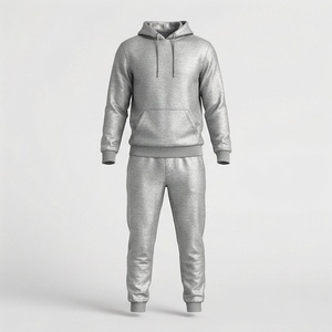 Ensemble de survêtement gris à capuche pour homme, couleur unie, décontracté, sweat-shirt et pantalon, coupe classique, 100 % coton, pour l'automne - Product Image 1