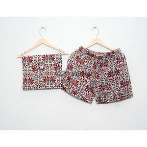 Conjunto de Pijama para Mujer, Hecho a Mano, Elegante, Transpirable, con Estampado Digital, Manga Corta, 100% Algodón, Estampado Ikat, para Uso Diario en Verano - Product Image 2