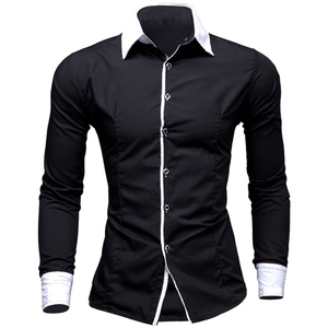 Chemise habillée formelle pour homme à manches longues, col et poignets noirs, bloc de couleur, col rabattu, simple boutonnage, coupe ajustée, classique, confortable pour homme - Product Image 2