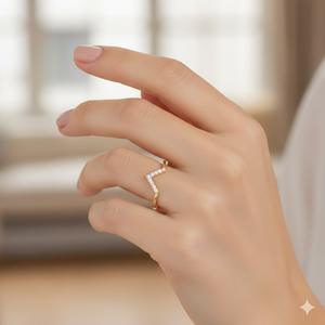 Anillo Moderno y Elegante con Diseño Chevron, Diamante Cultivado en Laboratorio, Oro Rosa de 14K, Anillo en Forma de V, Banda de Boda Curva, Apilable, Joyería Fina para Mujer - Product Image 6