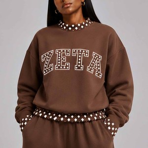 Zeta Custom <b>Mock</b> <b>Neck</b> Crew <b>Neck</b> Sweatshirt Women Men Ladies Unisex Polka Dot Gingham Patch Chenille Letter Tackle Twill - Product Image 5