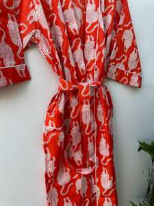 Robe kimono en coton à imprimé oiseaux, peignoir bohème, vêtements de détente élégants pour femmes - Product Image 5