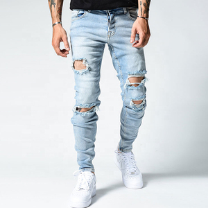 Jean slim déchiré extensible pour homme, design personnalisé, respirant, coupe ajustée, imprimé automne, tendance, vente chaude, OEM - Product Image 5
