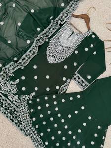 Traje Sharara de Georgette Indio Pakistaní para Mujer al Mejor Precio, Salwar Kameez, Ropa Tradicional de Invierno para Fiestas, Reversible - Product Image 3