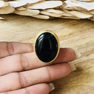 New Arrival Black Onyx Statement Boho Brass <b>Ring</b> For Women 18k Gold Plated Floral Filigree <b>Ring</b> <b>Chunky</b> Handmade Wholesale <b>Ring</b> - Product Image 2