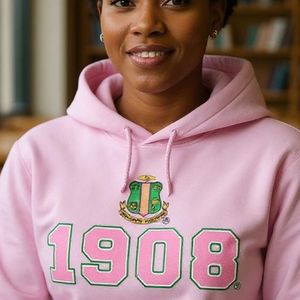 Sudadera con Capucha AKA Light Pink 1908 Crest, Gráfico de Escudo Verde y Rosa, Sudadera de Forro Polar Unisex, Ropa de Hermandad Griega, OEM ODM - Product Image 4