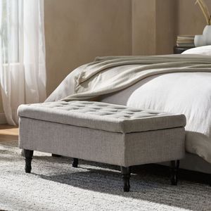 Panca contenitore imbottita con gambe in legno massello per soggiorno, grande panca contenitore da fondo letto, pouf contenitore - Product Image 3