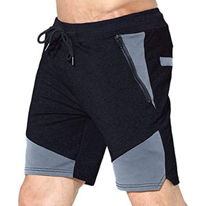 Shorts de sport pour homme, noir et gris, avec poches zippées, taille à cordon de serrage, tissu tricoté à séchage rapide - Product Image 4