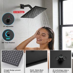 Pommeau <span class=keywords><strong>de</strong></span> <span class=keywords><strong>douche</strong></span> pluie noir mat 10 pouces à <span class=keywords><strong>fixation</strong></span> <span class=keywords><strong>plafond</strong></span> avec douchette à main, haute pression, pour distributeurs - Product Image 3
