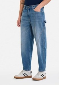 Jean en denim indigo authentique bleu pour homme, coupe ample, taille mi-haute, délavage clair, résistant à la décoloration, écologique, couleur pierre, collection printemps - Product Image 6