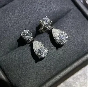 2.00 Ct Pear Cut Moissanite <b>Silver</b> Drop <b>Dangle</b> <b>Earrings</b> 14K White Gold Plated Women's - Product Image 1