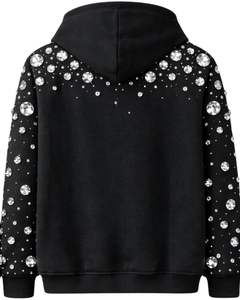 Sweat à capuche noir à strass, coupe oversize, en molleton épais, avec poche kangourou, personnalisable, pour homme, style streetwear - Product Image 3