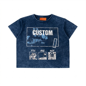 T-shirt pour homme coupe ample délavé à l'acide, service OEM, haut streetwear à manches courtes avec imprimé graphique, vêtement décontracté effet vintage - Product Image 2