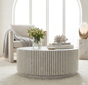 Mesa de Centro Moderna de Piedra Redonda para Sala de Estar, Mesa de Centro con Incrustaciones de Hueso Natural y Marco de Madera, Muebles para Villa - Product Image 1