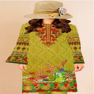 AF Fabrics Vestido cosido de 1 pieza de alta calidad Hermosas camisas de césped con estampado digital elegante para damas hechas de lino de algodón - Product Image 5