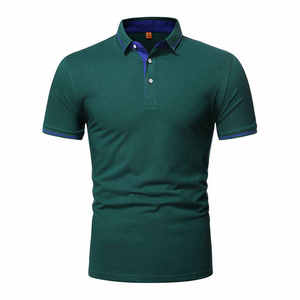 Men's Black Cotton Pique Polo Shirt Short Sleeve Solid Color Casual Button <b>Down</b> Design Breathable Knitted Fabric Regular Fit - Product Image 1