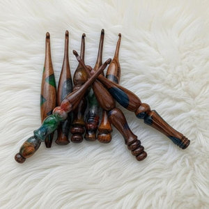 Wooden <b>Crochet</b> Awl with Blue Resin Inlay Smooth Round Handle Hand <b>Crochet</b> Accessory Fashion Style 20cm 3mm - Product Image 3