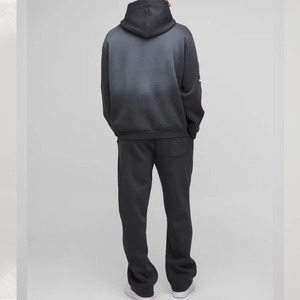 Conjunto de Sudadera con Capucha y Pantalones Deportivos con Estampado Gótico para Hombre, en Algodón Gris French Terry, Estilo Urbano Holgado, Dos Piezas, para Otoño - Product Image 2