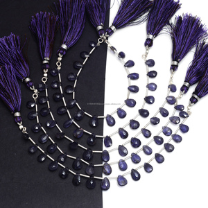 ลูกปัดทรงลูกแพร์ iolite เหลี่ยมเพชรพลอยธรรมชาติสูง6นิ้วสายอัญมณีสีฟ้าสำหรับทำเครื่องประดับทำด้วยมือขนาด8x6 10x7มม. - Product Image 2