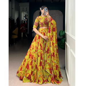 ชุดเลเฮนกาโชลีผ้าฝ้ายพิมพ์ลายพรีเมียมสำหรับเด็กผู้หญิง พร้อมผ้าคลุมไหล่ คอลเลคชั่นสำหรับงานแต่งงานและงานปาร์ตี้ช่วงฤดูร้อน - Product Image 2