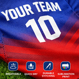 เสื้อฟุตบอลทีมโรงเรียนแบบสั่งทำพิเศษ ไซส์ใหญ่ แห้งเร็ว ระบายอากาศได้ดี ผ้าโพลีเอสเตอร์ 100% พิมพ์ชื่อและหมายเลขผู้เล่นตามสั่ง - Product Image 3